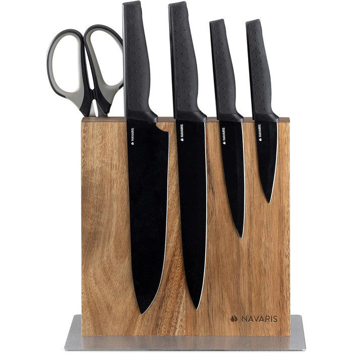 Navaris Double-Sided Magnetic Knife Holder made of Acacia - Magnetic Knife Block, Knife Board, Double-Sided Magnet Holder - Knife Holder, Wood, Unfurnished