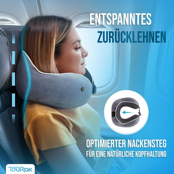 Подушка для шиї Calm – Memory Foam, для подорожей (літак, авто) – регульована ширина коміра, ергономічний дизайн, для дорослих, знімний чохол, сіра