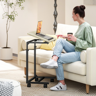 HOMCOM Side Table in C-Shape, Height-Adjustable Coffee Table with Wheels, Sofa Table Laptop Table for Small Spaces, Living Room, 55 x 36 x 62.5-82.5 cm, White | Aosom