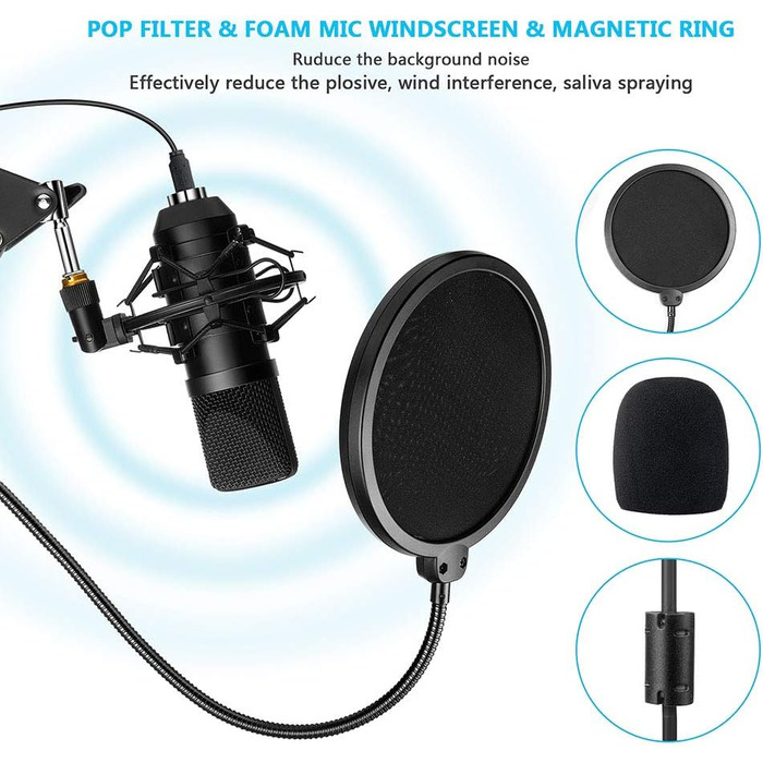 Мікрофон конденсаторний Diealles Shine для запису, подкастів та стрімінгу. Комплект з кріпленням, штативом та поп-фільтром. 192KHz/24 Bit