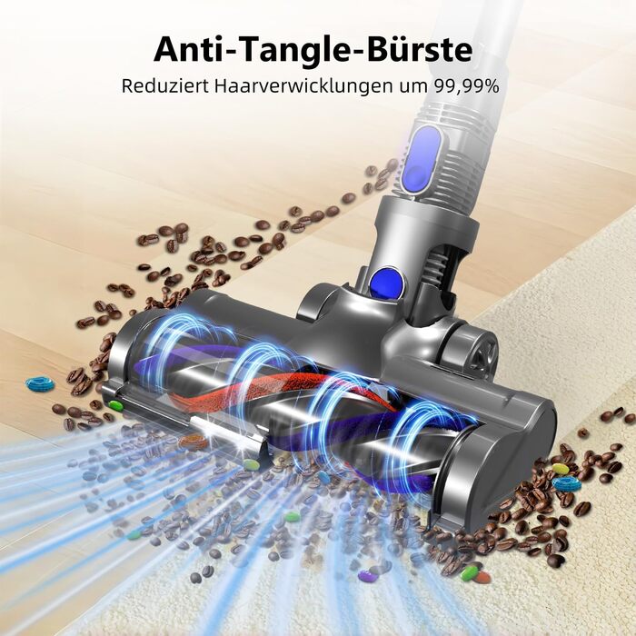 Бездротовий пилосос Authmic 40000Pa з акумулятором, час роботи до 50 хв, об'єм контейнера 1.6л, HEPA фільтр x4, для килимів, твердих підлог та шерсті тварин (блакитний)