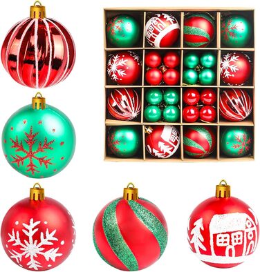 Набір прикрас на ялинку 44 шт: блакитні та срібні кулі різних розмірів (6см та 3см) для ялинки, внутрішнє та зовнішнє використання, декор для ялинки (червоний/зелений)