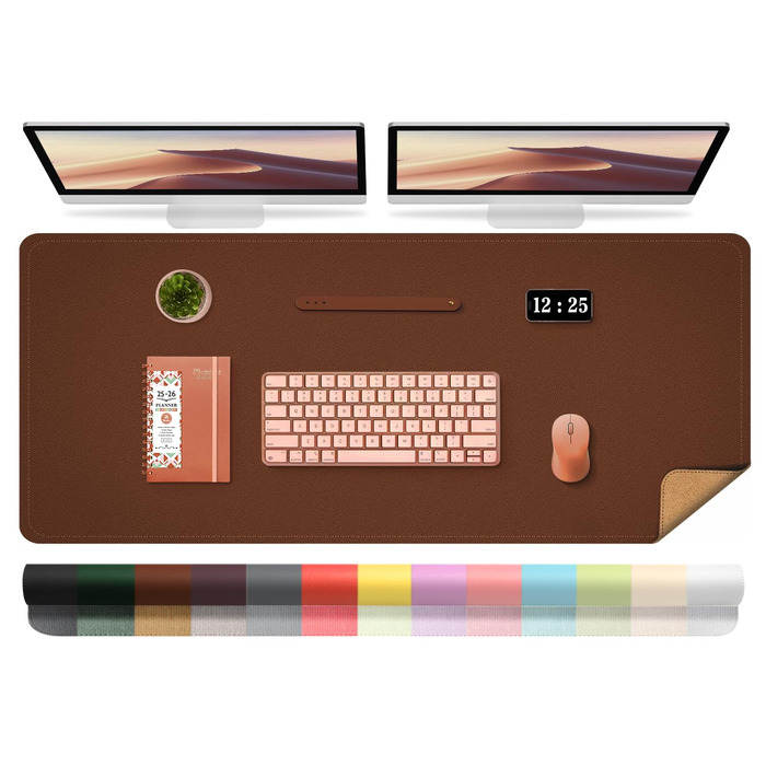 Підкладка на стіл шкіряна велика двостороння водонепроникна Robbenbraun 120x60 см для письма та малювання коричнева