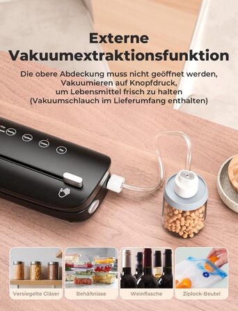 Вакуумний апарат 5 в 1: багатофункціональний вакууматор з вбудованим різаком, вакуумний пакувальник sous vide з 10 пакетами та шлангом, фольгозваріння для продуктів харчування