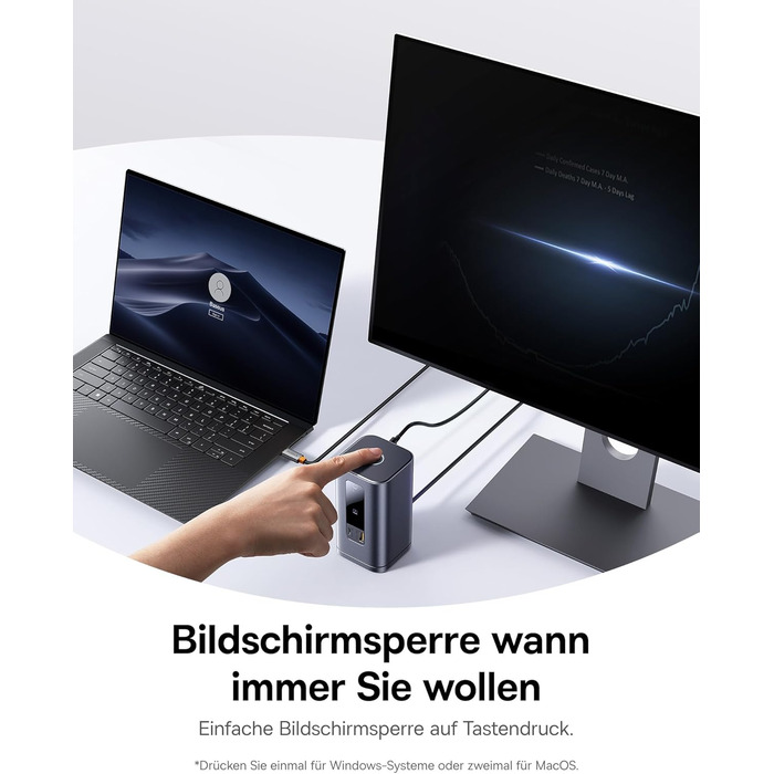 Базаус Док-станція USB-C 12-в-1 для ноутбуків Dell/HP/Lenovo/Asus/Acer/Mac, 2 монітори 4K HDMI, 10Gbps USB-C/A, 100W PD, Gigabit Ethernet