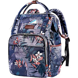 Рюкзак для ноутбука Vankean для жінок, 15.6-16.2 дюйми, з USB-портом, водонепроникний, для роботи/школи/подорожей, квітковий дизайн, темно-синій/червоний