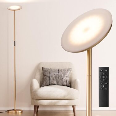LED торшер PreeOtti для вітальні з димуванням, стельовий світильник LED з дистанційним керуванням та сенсорним, 36W, 3 колірні температури, регулювання, чорний (B-gold)
