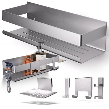 Набір для зберігання в душі Henal 5 в 1: поличка з нержавіючої сталі без свердління, органайзер для ванної кімнати XXL (матова поверхня)