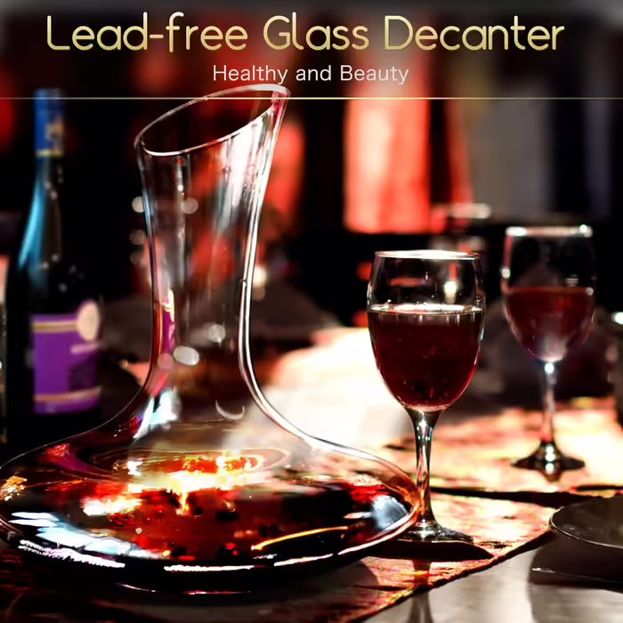 Wine Decanter for 75cl, 1.8L Decanter for Red Wine & Cork Stopper, Handmade, Lead-Free Crystal Glass