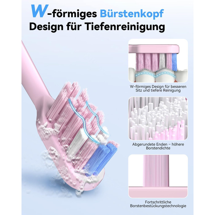 Електрична звукова зубна щітка JTF з УФ-дезінфекцією та сушінням, бездротова зарядка, 5 режимів чищення, 6 насадок, стаканчик, акумуляторна для дому та подорожей (Рожева)