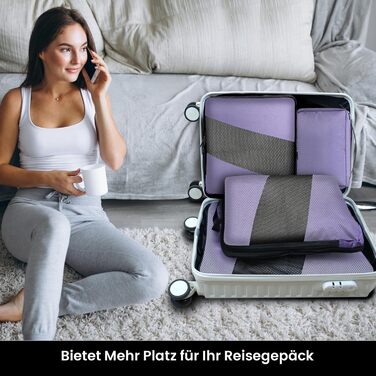 Органайзери для валізи компресійні, набір 6 шт. (Ельфенбайн, фіолетові) - Куби для пакування, компресійні пакети для подорожей