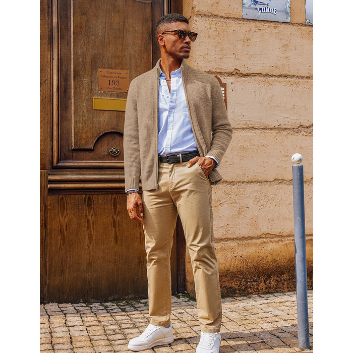 Чоловіча вітрозахисна куртка-кардиган PJ PAUL JONE з коміром-стійкою та блискавкою, колір верблюжий (S)