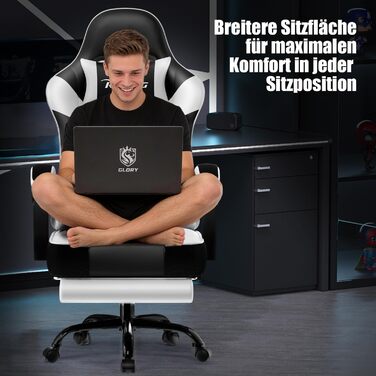 Геймерське крісло з підставкою для ніг, біле, до 150 кг - Ergonomischer Gaming Stuhl