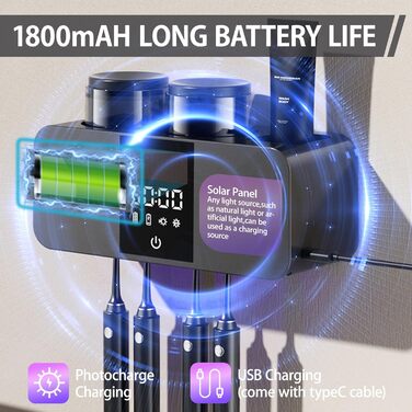 Toothbrush Cleaner and Wall-Mounted Toothbrush Holder, Cleaning and Air-Drying, LED Smart Screen and Timer Function, Rechargeable, Wireless, Toothbrush Holder for Bathroom (Black)