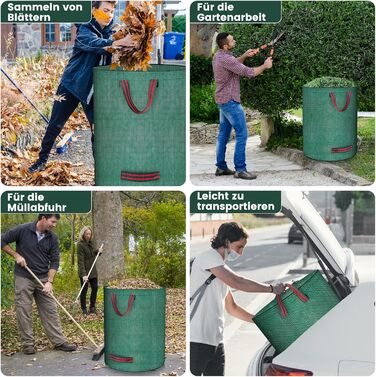 BuzzoXerex 3x Garden Waste Sack with Lid, 272L Stand-Alone Garden Sack with 4 Tear-Resistant Handles, Waterproof, Foldable, Reusable Leaves Sack Large for Garden Waste and Green Waste