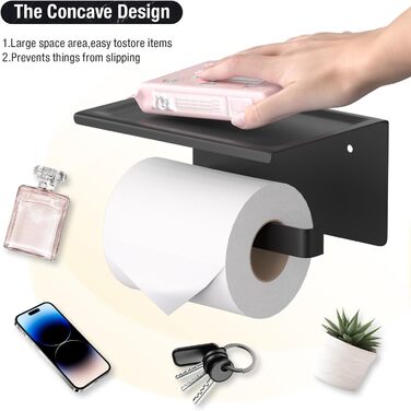 Тримач туалетного паперу HITSLAM без свердління, чорний, нержавіюча сталь з полицею, самоклеючий, для ванної кімнати