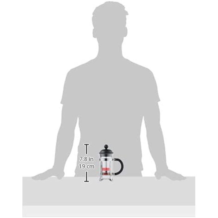 Френч-прес Bodum Caffettiera Schwarz 350мл - для приготування кави, з нержавіючої сталі, Borosilikatglas, без BPA, для 3 чашки, Made in Portugal