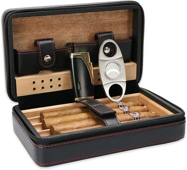 Ручний виготовлений Humidor для сигар, переносна шкіряна сигарниця з кедру, набір для сигар для подорожей та коротких поїздок, сигарниця з кедра на 4 сигари, аксесуари для сигар