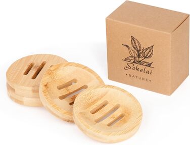 Набір мильниць з бамбука (4 шт.) для душу та ванни. Круглі дерев'яні підставки для мила, шампуню та кондиціонера. Самостійно висувні, підходять для кухні та ванної кімнати.