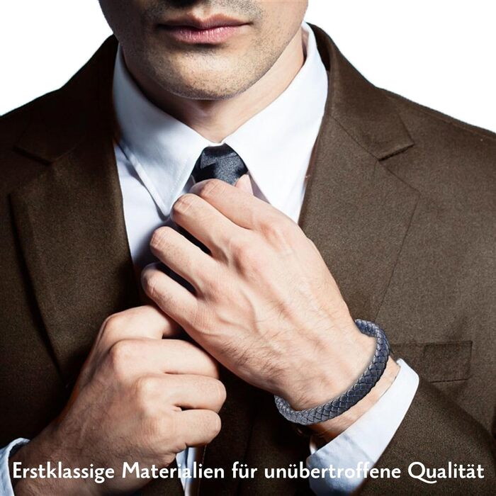 Чоловічий браслет Halukakah Solo з натуральної шкіри, чорний колір, регульований розмір 21.5-23 см, з нержавіючою сталею та шнуром червоно-синього кольору. Безкошовна подарункова коробка.