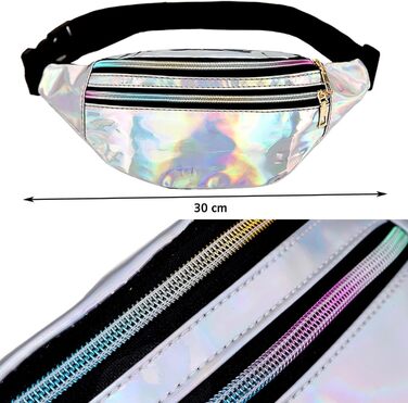 Світловідбиваюча поясна сумочка-фенні-пек, металік, водонепроникна, для жінок, чоловіків, дітей, подорожей, бігу, фестивалів, вечірок (срібляста)