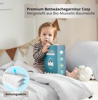 Набір постільної білизни для дитячого ліжечка Kinderbettwäsche: 2 шт. (100x135 см, 40x60 см) | Органічна бавовна, сертифікат ÖkoTex, для алергіків | Набір постільної білизни з мусліну для дітей | Сірий колір