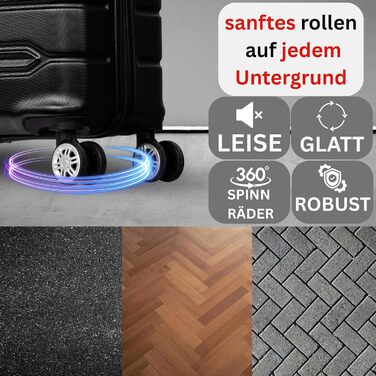 Чемодан NOWI Rhodos – 3-секційний, жорсткий, з ABS, кодовий замок, 4 колеса, розширюваний, 360° обертання, легкий та міцний. Розміри M, L, XL (Чорний)