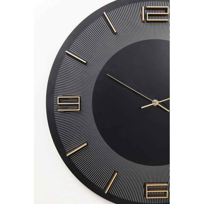 Kare Design Wall Clock Leonardo, Black/Gold, 49cm Diameter, Modern, Aluminum, Round, Clock for Living Room, Bedroom, Office, Battery not included