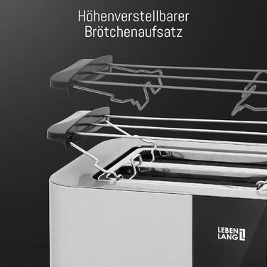 LEBENLANG Stainless Steel Toaster with Roll Attachment, 2 Slices - Touchscreen LED Display & 7 Levels | 850W 2-Slice Toaster with Display | For Kitchen, Household & Camping, Camping Toaster | Bread Toasters 2 Slices - 850W - Stainless Steel