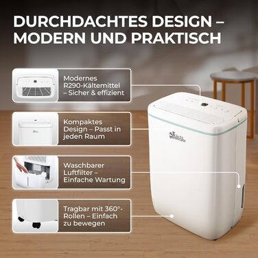 Зволожувач повітря Kältebringer з LED дисплеєм, Wi-Fi та додатком - тихий та енергоефективний - проти вологи та плісняви (10л)