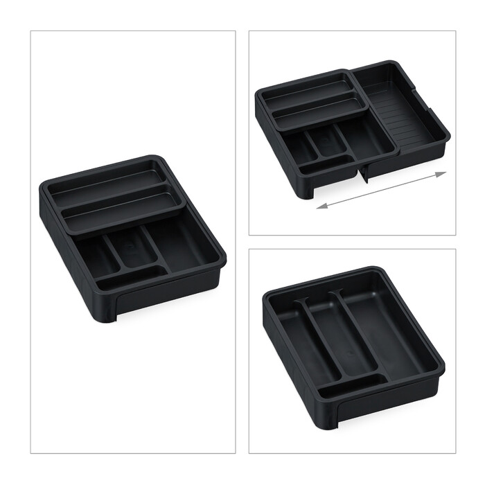 Relaxdays Extendable Cutlery Box in Black