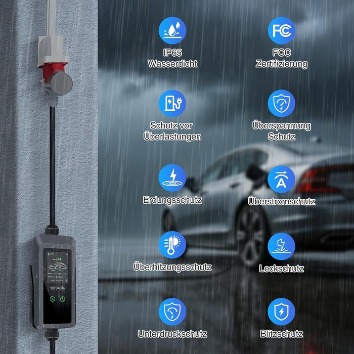 Зарядний пристрій для електромобілів Mobile Wallbox 11 кВт Typ 2, 7м кабель CEE 16A, регульована потужність, для EV/PHEV