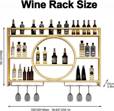 Стильна металева стійка для вин на стіну, 3-ярусна, чорна, 100x15x80 см