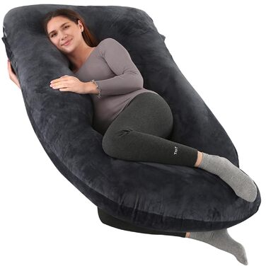 Подушка для вагітних Cauzyart U-подібна, повного тіла, для підтримки спини, стегон, ніг та живота. Знімна, пральна наволочка, чорна.