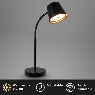 LED лампа BRILONER настільна бездротова з торшером, поворотна, з акумулятором, замінна світлодіодна лампа, нічна лампа, лампа для читання, офісна лампа, чорна, 38,5 см