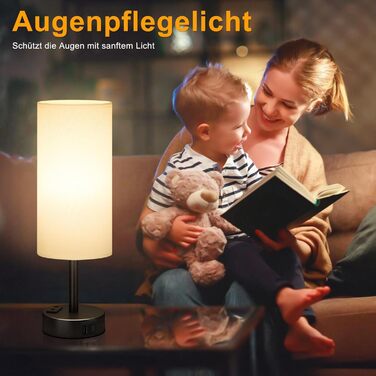 Настільна лампа Kakanuo з торшером, USB-порт, регулювання яскравості, тканинний абажур, для спальні, вітальні, дитячої кімнати, офісу (з лампочкою), білий A