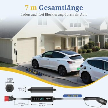 Wallbox 11 кВт з додатком, 400V (8-16A) трифазний, мобільна зарядка 7M, кабель CEE Typ 2, IP66, OLED, для електромобілів Model Y/3, ID.3/4/5, MG4, Zoe та інших PHEV/EV, 22 кВт, 32A, CE&TÜV