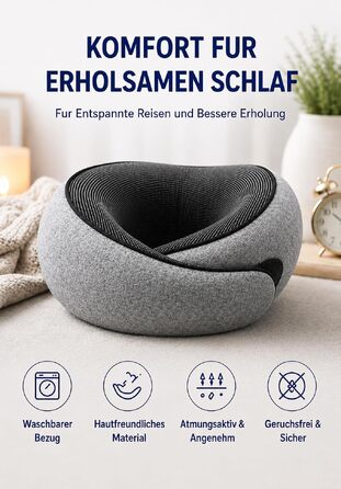 Ергономічна подушка для подорожей під шию з ефектом пам'яті (Memory Foam), темно-сіра