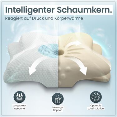 Ортопедична подушка для шиї при болях у шиї з високоякісної піни з пам'яті - Ергономічна подушка для шиї - Подушка для тих, хто спить на боці, на спині та на животі - знімний чохол, придатний для прання при 40°C (61 x 40 x 12, блакитна)