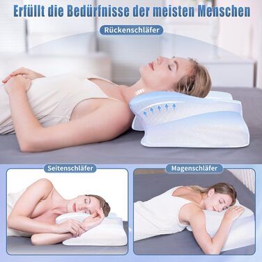 Подушка для шиї SAHEYER з Memory Foam, ортопедична, ергономічна, для сну на боці, біла, 60 x 35.5 x 10/13 см