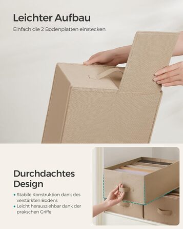 SONGMICS Closet Organizer 6-Piece Set, Storage Box with 6 Compartments, Drawer Organization System, Folding Storage Boxes, 42 x 30 x 17 cm, for Pants, Clothes, RUS009G03 (Sand Beige)