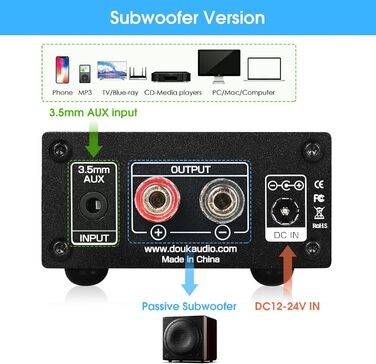 Підсилювач сабвуфера Nobsound 100W, моно, цифровий аудіо підсилювач, міні, чорний, з блоком живлення 19V