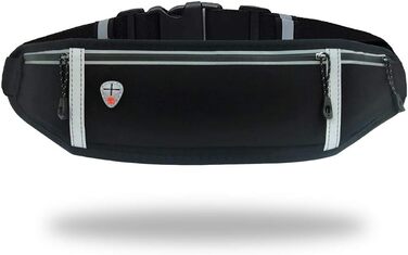 Пояс для бігу з водонепроникним регульованим гумовим ремінцем, піткостійкі кишені на стегнах великої місткості, ідеально підходить для бігу та активного відпочинку (New Schwarz)