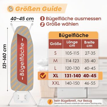 Покриття для прасувальної дошки 120x40 см | Сріблясте, відбиває тепло | Guizug | OEKOTEX100 | 5 розмірів | З підкладкою | Для парових прасок | Покриття для прасувального столу (Срібло, XL)