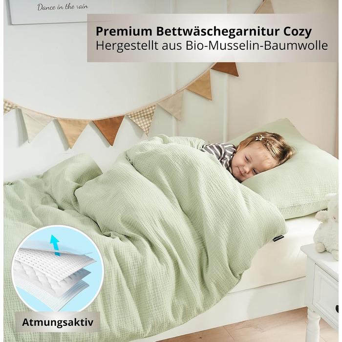 Набір постільної білизни для дитячого ліжечка Kinderbettwäsche 100x135: 2 шт. | Сертифікат ÖkoTex, підходить для алергіків | Набір муслінової постільної білизни з 1 простирадлом 135x100 та 1 наволочкою 40x60 | Хакі 100 см x 135 см Хакі