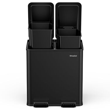 Відро для сміття lovewind подвійне 2х15л, нержавіюча сталь, чорне, з кришкою Soft-Close, для кухні та сортування відходів
