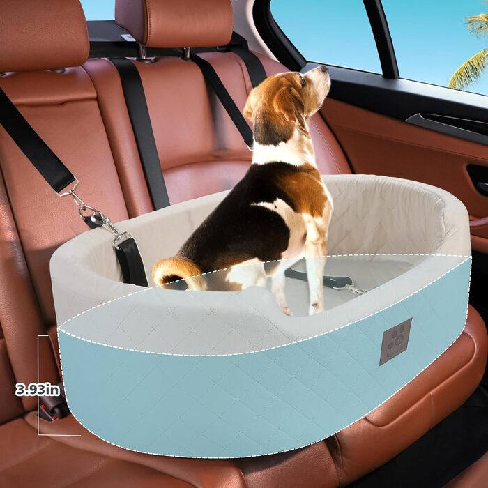 Dog Car Seat for Medium/Large Dogs (up to 25kg) or 2 Small Dogs - with Safety Leashes & Washable Cushion - Back Seat Cover