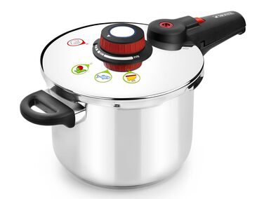 Швидковарка MONIX Selecta 9л з вибором продуктів та автоматичним клапаном, нержавіюча сталь 18/10, срібна