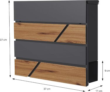 Поштовий ящик ML-Design Anthrazit/Ефект дерева Дуб, сталь, 37x37x11 см. Сучасний настінний поштовий ящик з газетницею, з замком та 2 ключами.