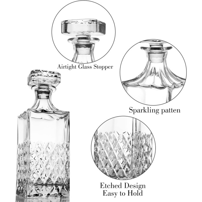 LIGHTEN LIFE Whisky Decanter 849 ml Lead-Free Whisky Carafe with Stopper in Gift Box, Crystal Scotch Decanter, Premium Bourbon Decanter, Spirits Decanter for, Bourbon, Carafe for Men